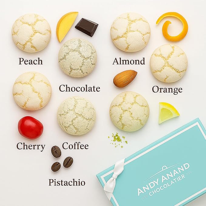 Andy Anand Gourmet Italian Amaretti Cookies | 20 Assorted Pieces, Chocolate, Peach, Orange, ... over 8 Flavors, Soft & Almondy | Made in Italy, Gluten-Free, Beautiful Gift Box | Luxurious Decadence (10 oz)
