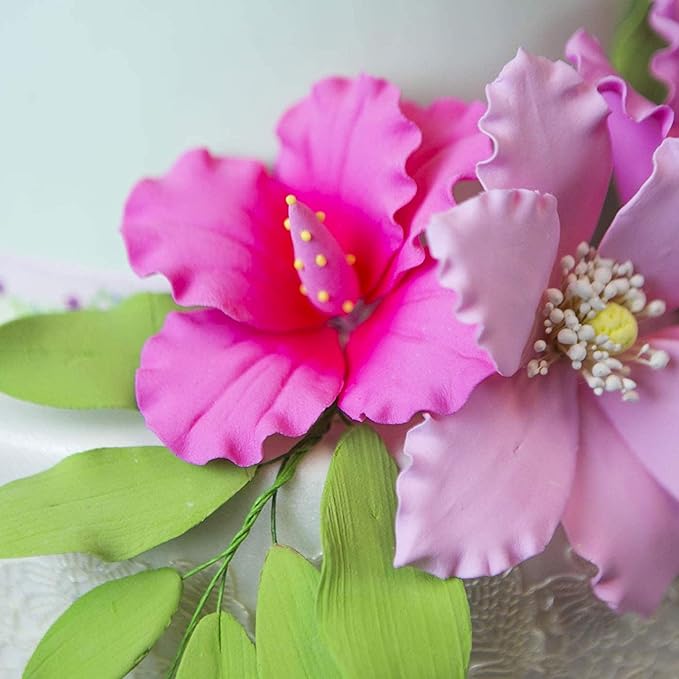 Global Sugar Art Hibiscus Sugar Cake Flowers, Hot Pink, Large, Hawaiian Cake Flower Large 3 Count by Chef Alan Tetreault