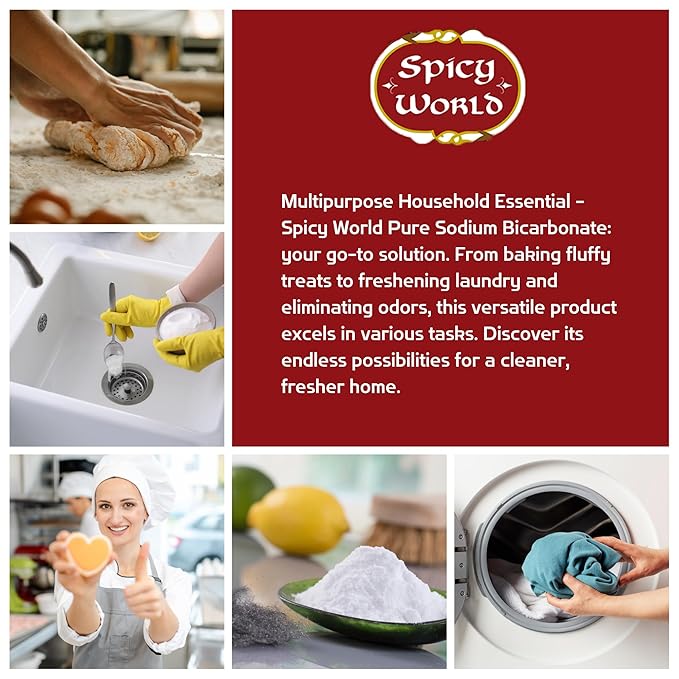 Spicy World Sodium Bicarbonate Powder - Aluminum Free, Food Grade Baking Soda Bulk for Cleaning, Pool, Cooking & More (10 LB Bag)