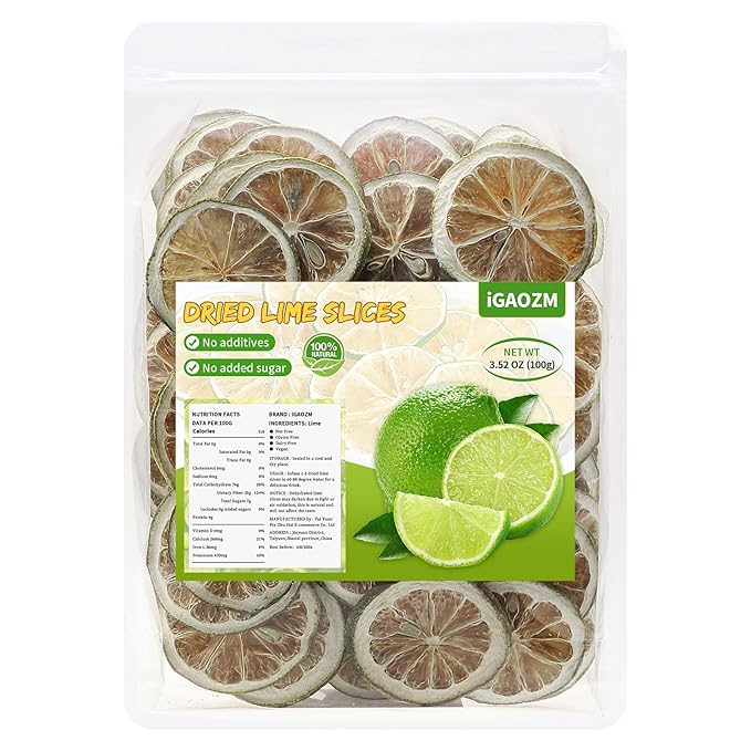 iGAOZM Dried Lime Slices,3.52OZ/100g,Dehydrated Dry Lime For Cocktails,No Additives,No Sugar Added,Dried Fruit Citrus slices For Margarita Garnish,Tea & Drink,Baking & Decoration