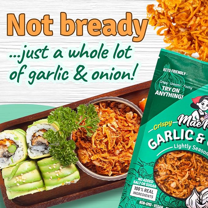 MaeMai Chili Crisp (MILD Spice) - Premium Onion & Garlic Flakes - Crispy All-Purpose Seasoning, Topper | Keto, vegan, gluten-free. Crunchy condiment for ramen add ons, rice seasoning, salads | 9.52 oz (3-PACK)