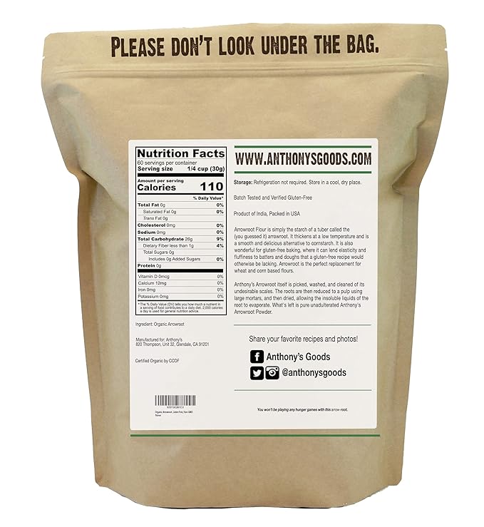 Anthony's Organic Arrowroot Flour, 4 lb, Batch Tested Gluten Free, Non GMO, Vegan