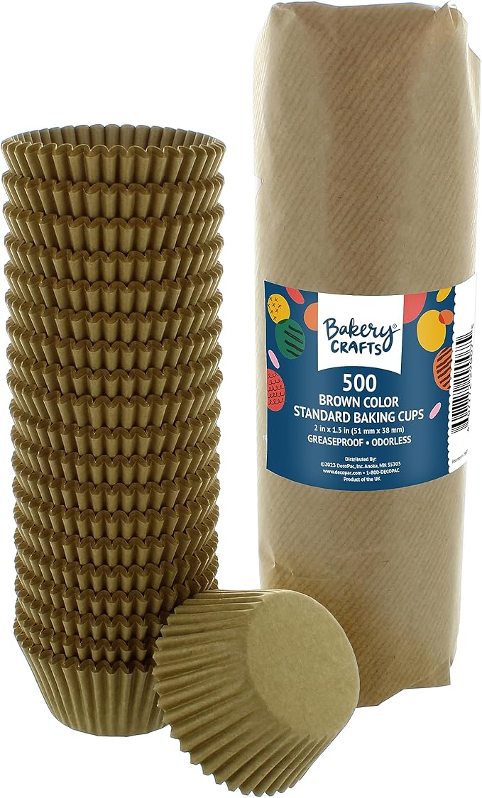 Bakery Crafts Natural Brown Baking Cups - 500-2" Cupcake Cases, Greaseproof Paper Liners for Muffins and Cupcakes, Bulk Pack of 500
