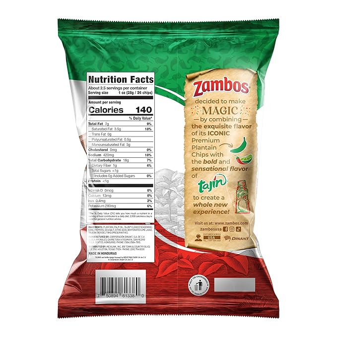 Zambos Plantain Chips with Taj챠n Seasoning, 2.29 oz (Pack of 8)
