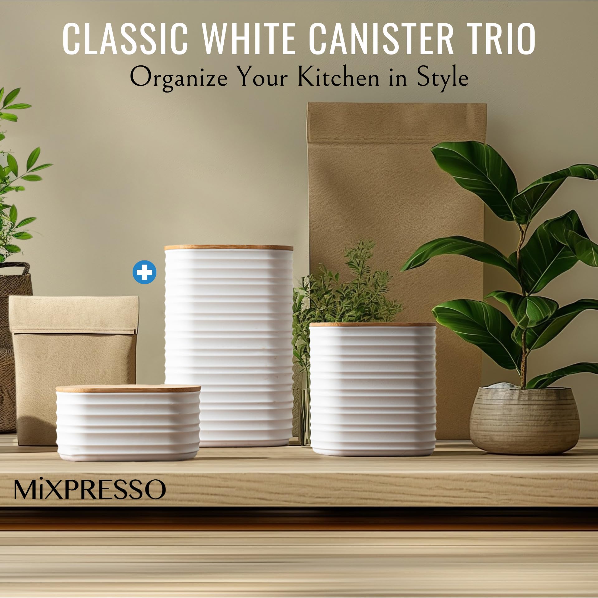 Mixpresso 3 Pcs White Canisters Sets for the Kitchen, Coffee Containers