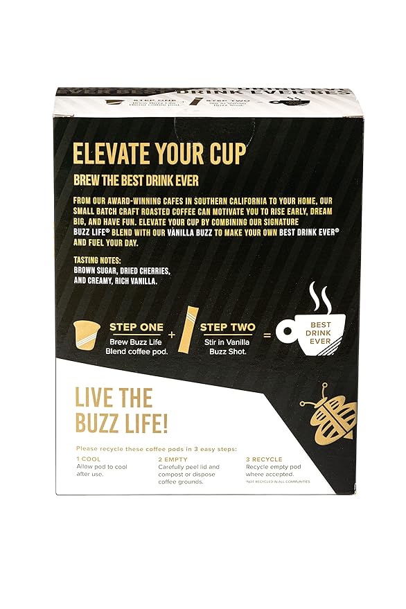 Better Buzz Best Drink Ever Vanilla Latte Single Serve Kit 24ct.,12 Medium Roast Coffee Pods (Buzz Life) & 12 (Vanilla Buzz) Coffee Creamer Powder Stick Packs, K-Cup Compatible