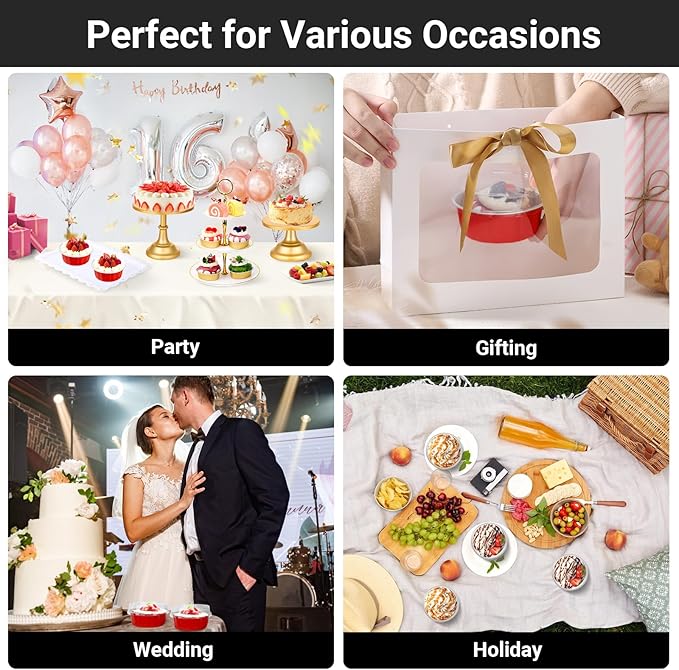 EUSOAR Cake Container, 50pcs 9oz Red Aluminum Pan Carrier with Lid, Disposable Foil Ramekins Oven Safe Cupcakes Bread Pudding Mini Loaf Round Holders Pans with Lids for Wedding Birthday Theme Party