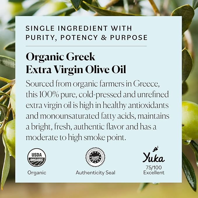 Sky Organics - Organic Extra Virgin Olive Oil, 16 fl oz - Cold Pressed & Unfiltered - Bright, Fresh, Authentic Flavor - Sourced from Farmers in Greece - 100% Pure - Kosher - Natural, Vegan, & Soy Free