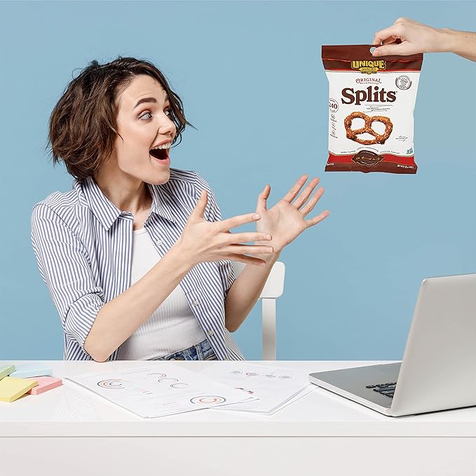 Unique Snacks Original Splits Pretzels, Delicious Homestyle Baked Snack Bag, OU Kosher, and Non-GMO Food, No Artificial Flavor, 2.12 Oz. Bag, Pack of 24
