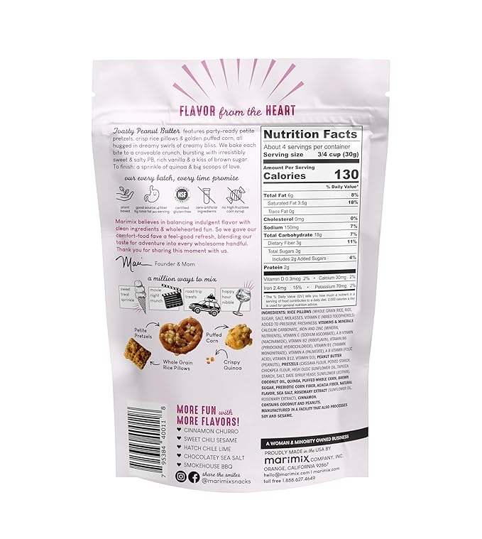 Marimix Snack Mix | Toasty Peanut Butter | Crunch Baked Sweet & Salty Savory Plant Based Naturally Gluten Free Whole Grain Fiber Charcuterie Pretzel Trail Party Mix | No Artificial Ingredients