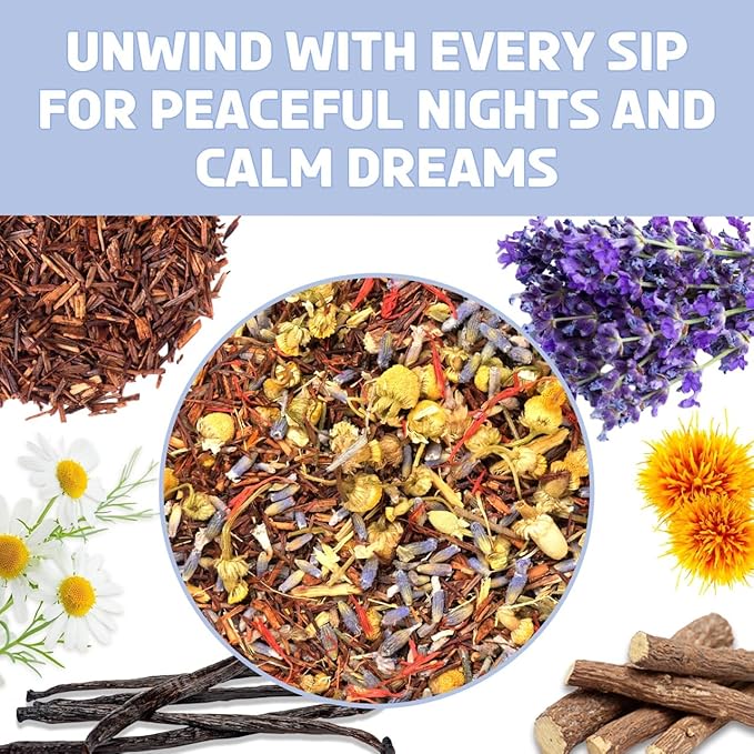 BREWIX, Bedtime Blossom Calming Tea For Sleep (50+ Cups) Herbal All Natural | Supports a Good Night?™s Sleep | Night Time, Caffeine Free with Rooibos, Safflower, Chamomile and Lavender | Perfect for Bedtime | Relaxing Natural Nighty Night Sleeping Tea