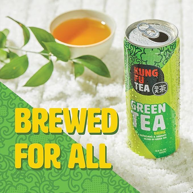 Kung Fu Tea Canned Green Tea – Lightly Sweetened Green Tea in a Can, Ready to Drink – All Natural, Premium Iced Tea – 10.8 oz Cans, Pack of 6