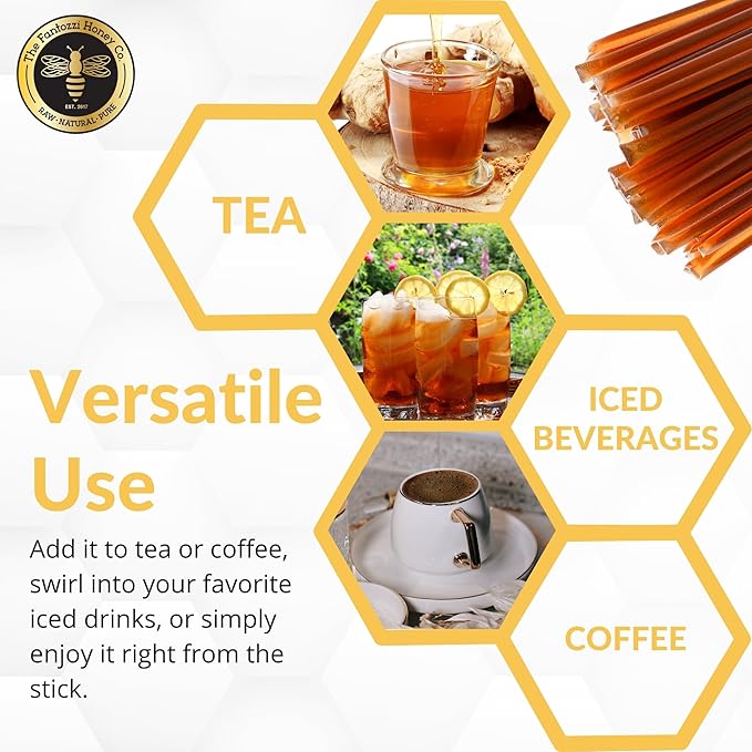 Sage Honey Straws, 25 Count - Raw Honey Sticks for Tea and Coffee - Perfect for Hot Beverages - Travel Healthy Snacks for Kids and Adults by Fantozzi, Made in USA