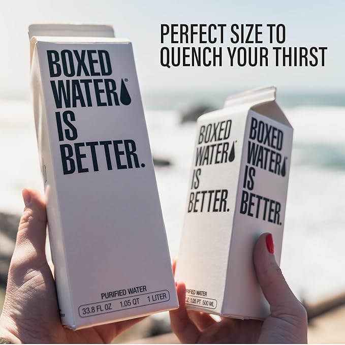 Boxed Water 33.8 oz. (12 Pack) – Better Than Premium Plastic Purified Drinking Water — Plant-Based Cartons – BPA-Free, Refillable, Reusable