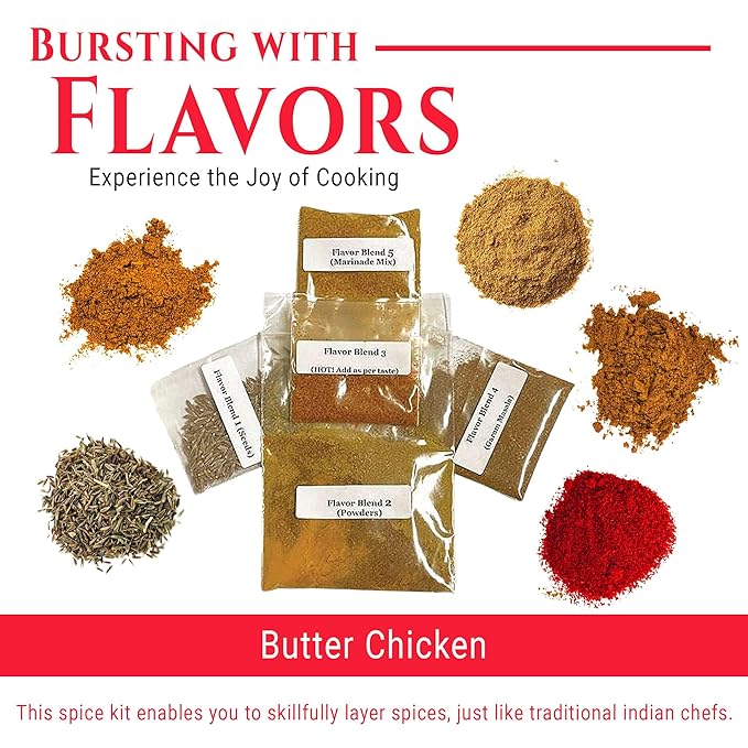 BUTTER CHICKEN MAKHANI INDIAN SPICEs Kit by Flavor Temptations | Home Cook Authentic Indian food with Beginner Seasoning Set | Gluten Free, Salt Free, All Natural, Organic spices (2 Spice Kits)