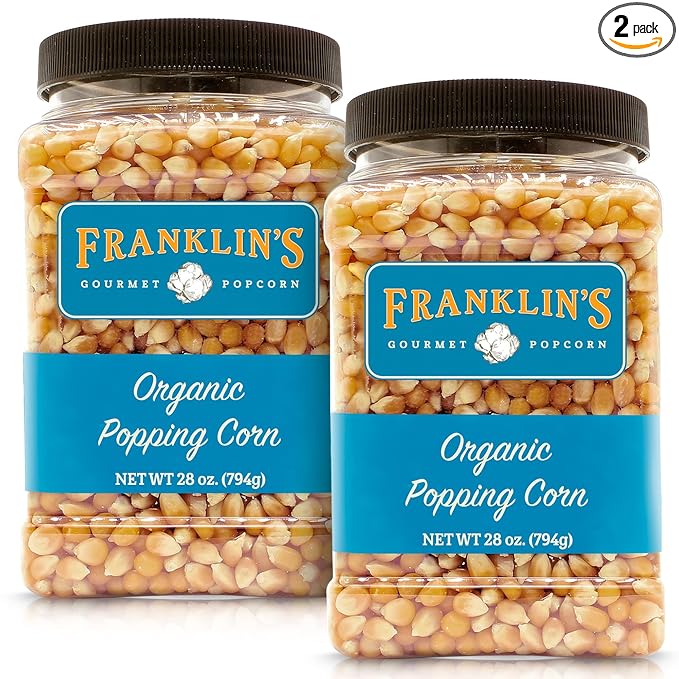 Franklin?셲 Gourmet Popcorn Organic Popcorn Kernels for Popping - 28oz Tub Pack of 2 - Made in USA, Non-GMO & All-Natural - Old Fashioned Unpopped Popcorn Kernels for Popcorn Machine