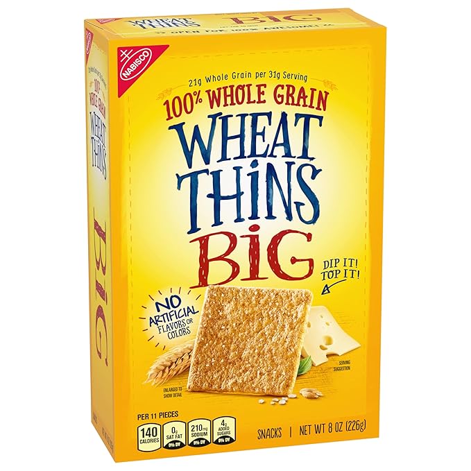 Wheat Thins BIG Snacks, Whole Grain Wheat Crackers, Bulk Snack Crackers, 6 - 8 oz Boxes