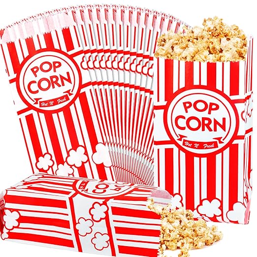 100pcs Paper Popcorn Bags for Party, 1 Oz Small Vintage Individual Servings Popcorn Container Pop