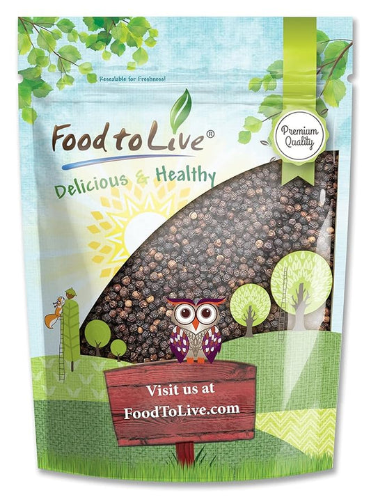 Food to Live - Whole Black Pepper, 8 Ounces Dried Peppercorns, Kosher, Vegan, Bulk Spice. Strong Pungent Flavor. Rich in Minerals. Great for Spicing, Seasoning. Perfect for Grinder Refill.