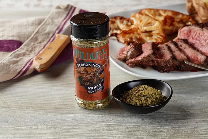 Wildlife Seasonings Moose Garlic Pepper - Versatile Blend Seasoning for Steaks, Poultry, Vegetables, and Wild Game, Perfect for Grilling or Cooking with Bold Garlic Flavor
