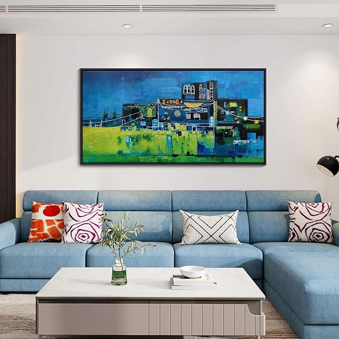 YDYSUNE Modern Abstract Wall Art for Living Room, Office & Bedroom Navy Blue City Wall Art Cityscape & Paintings for Bedroom Wall Art Pictures Wall Decor Artwork for Walls 20횞40IN