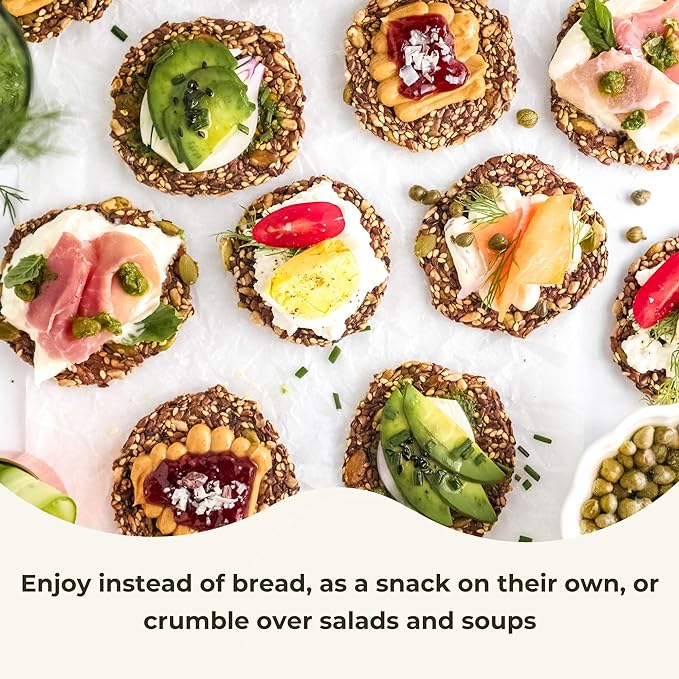 ELLA’S FLATS® Everything All Seed Savory Crisps – All Natural, Gluten Free, Good Source of Protein, High Fiber, Vegan and Keto Friendly (3 Pack)