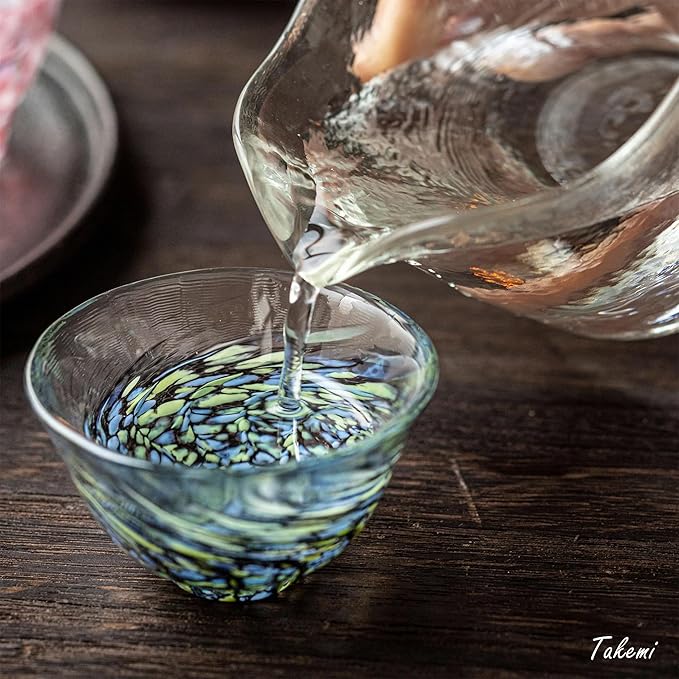 Japanese sake glass set Handcrafted Mini Glass Set Elegant Japanese Sake Cups Perfect for Any Occasion Made in Japan (Four Fish-Inspired Colors (4 pcs), Sake Glass (2.37-2.87 fl oz))