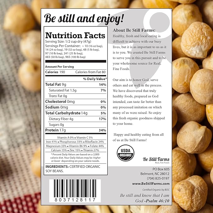 Be Still Farms Organic Soybeans Bulk (4.8 lb) - Soy Beans Dry - aka Soya Nuts Great for Edamame, Soy Milk, Tofu - High in Protein Fiber | USA Grown | USDA Certified | Vegan | Non-GMO | Gluten Free