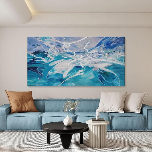 Blue Abstract Wall Art Modern Canvas Wall Paintings White Abstract Art for Living Room Pictures for Bedroom Wall Decor Office Home Decor Framed Artwork for Walls 29횞58IN