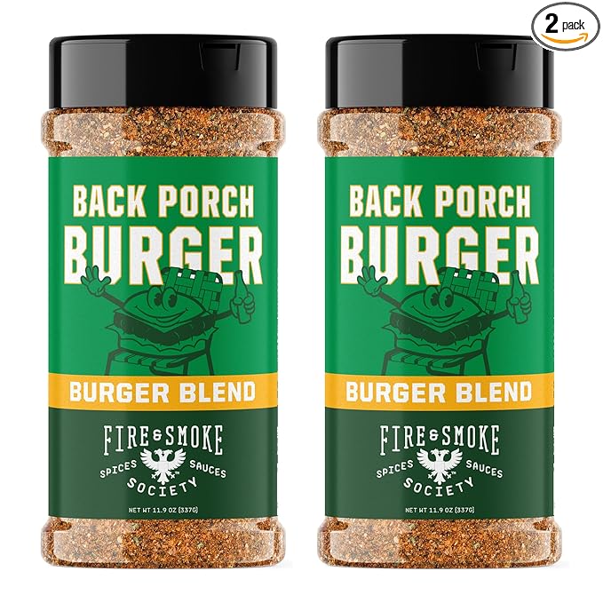 Fire & Smoke Back Porch Burger Seasoning | BBQ Rub for Smoking and Grilling Meat | Beef, Pork, Chicken, Turkey, Veggie | BBQ Rubs and Spices | Brown Sugar, Onion, Paprika, Black Pepper | XL (2-Pack)