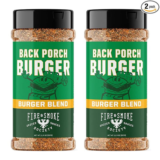 Fire & Smoke Back Porch Burger Seasoning | BBQ Rub for Smoking and Grilling Meat | Beef, Pork, Chicken, Turkey, Veggie | BBQ Rubs and Spices | Brown Sugar, Onion, Paprika, Black Pepper | XL (2-Pack)