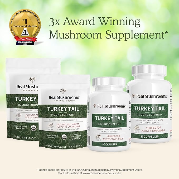 Real Mushrooms Turkey Tail Mushroom Powder ??Organic Turkey Tail Extract from ??for Wellness, Gut Harmony, & Energy Support ??Vegan, Non-GMO, No Fillers ??100 Servings Functional Mushroom Supplement