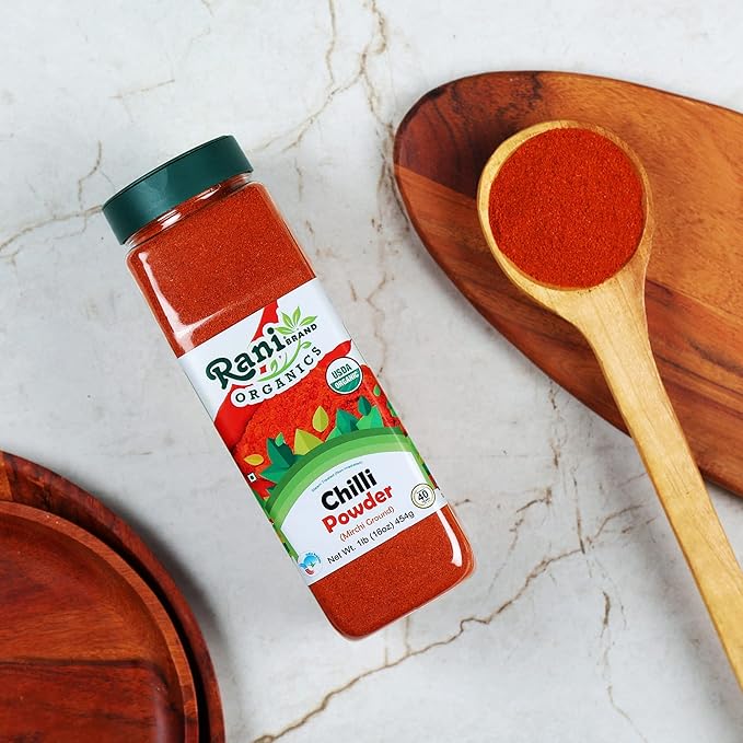 Rani Organic Chilli Powder (Mirchi Ground) 16oz (1lb) 454g PET Jar ~ All Natural | Vegan | Gluten Friendly | NON-GMO | Indian Origin | USDA Certified Organic