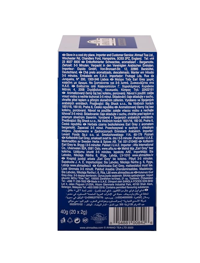 Ahmad Tea, Decaffeinated Earl Grey Tea, 20 Tagged and Aluminium Foil Envelopes