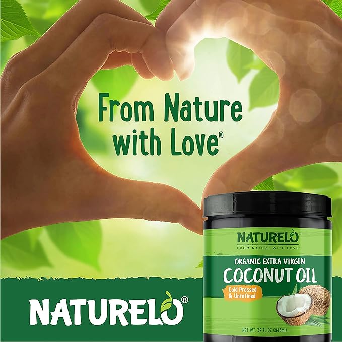 NATURELO Coconut Oil - Multi-Purpose Extra Virgin Coconut Oil for Skin, Organic Oil for Cooking, Unrefined Oil for Hair 32 oz