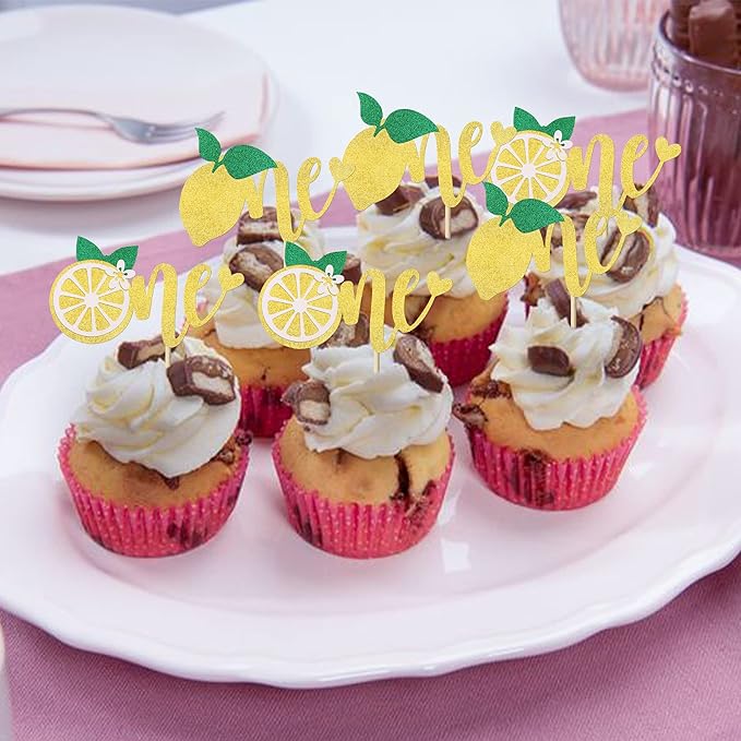 24 Pack First Birthday Cupcake Toppers Glitter Lemon One Cupcake Picks Summer Fruit Birthday Cake Decorations for Kids Boys Girls 1st Birthday Baby Shower Party Supplies??"<div>
