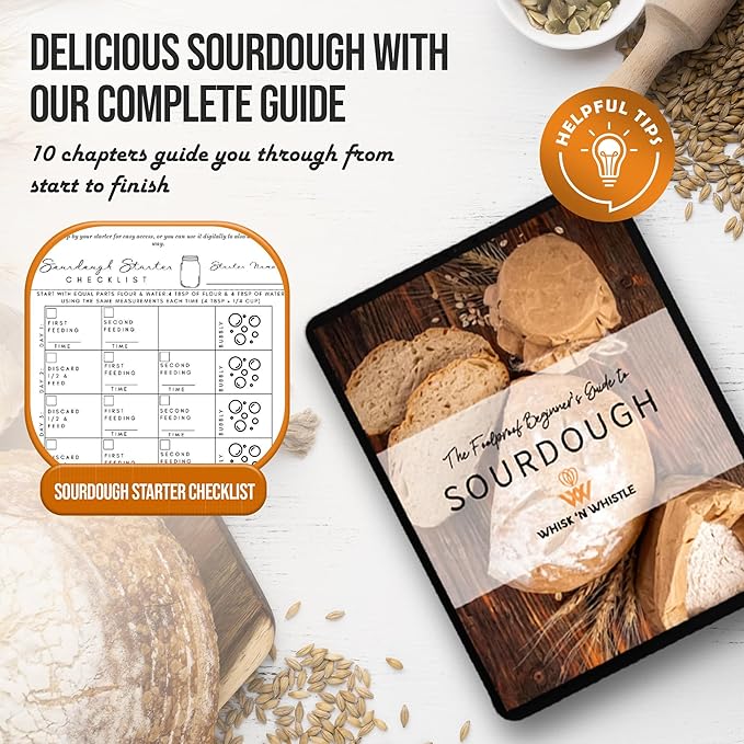 Sourdough Starter Kit - 34oz Large Capacity Glass Fermentation Jar with Lid, Silicon Spatula, and Measuring Spoons - Beginner Sourdough Starter Kit, Sourdough Bread Baking Supplies, Fermentation Kit