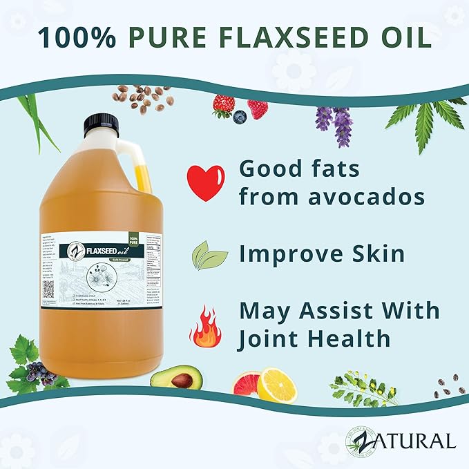 Zatural Flaxseed Oil Naturally Grown 100% Pure Flax Seeds Cold Pressed Vegan Omega Fatty Acids 128oz (1 Gallon)
