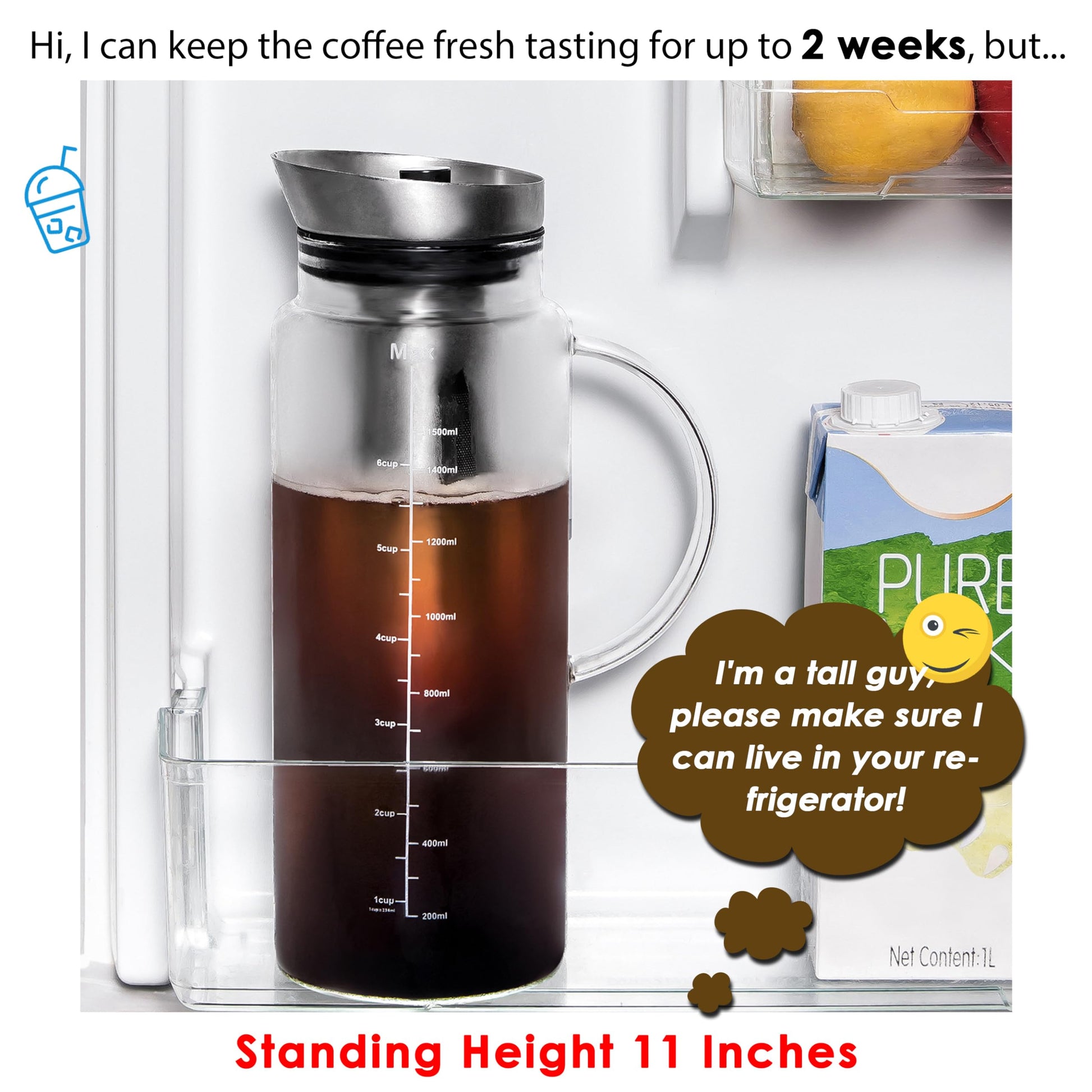 Aquach 51oz Cold Brew Coffee Maker, Borosilicate Glass Pitcher for Iced Tea