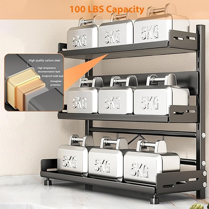 VORA Spice Organization for Cabinet, 2-Tier Metal Height-Adjustable Kitchen Countertop Spice Cabinet Organizers, Rust-Proof Kitchen Counter Shelf with Guardrail & Knife Block for Pantry