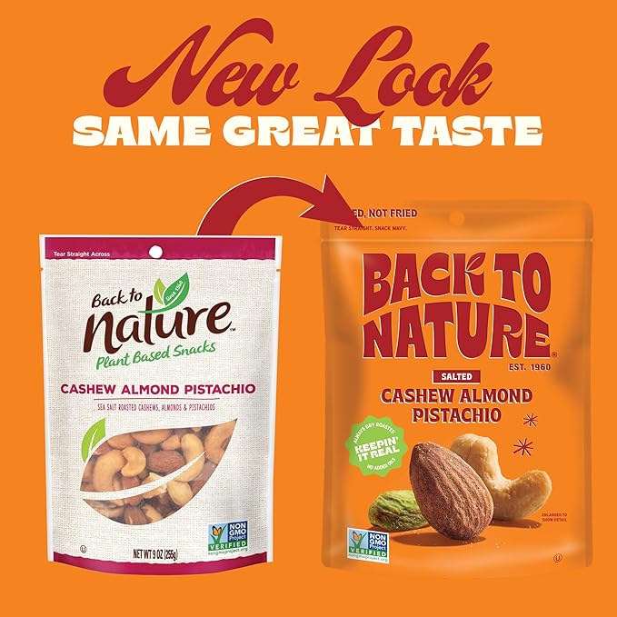 Back to Nature Premium Nut Mix - Cashew, Almond & Pistachio Blend, Dry Roasted with Sea Salt, Non-GMO High Protein Snacks, 9 Ounce (Pack of 9)