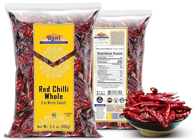 Rani Chilli Whole (Lal Mirch Sabut) 3.5oz (100g) ~ All Natural | Vegan | No Colors | Gluten Friendly | NON-GMO | Kosher