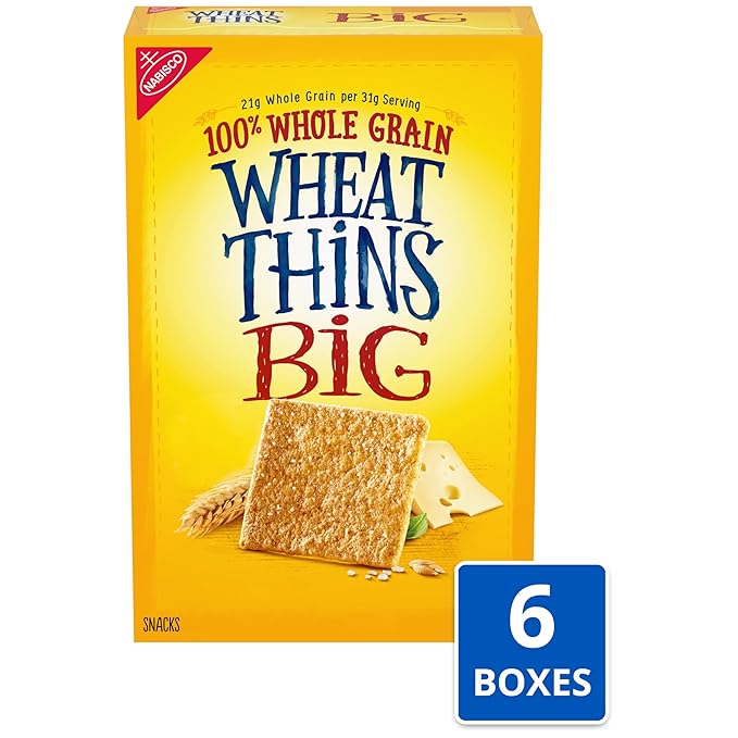 Wheat Thins BIG Snacks, Whole Grain Wheat Crackers, Bulk Snack Crackers, 6 - 8 oz Boxes