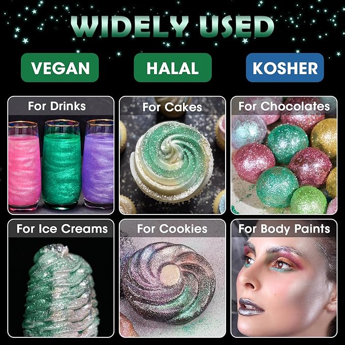 NiHome Edible Food-Grade Glitter Powder Glimmer Luster Dust Metallic Fancy Food Decorating Sprinkle