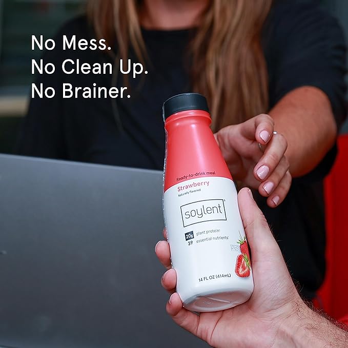 Soylent Strawberry Meal Replacement Shake, Ready-to-Drink Plant Based Protein Drink, Contains 20g
