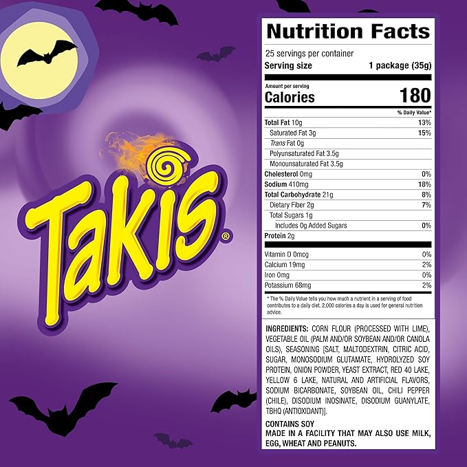 Takis Fuego Mini 25 pc / 1.23 oz Bite Size Multipack, Hot Chili Pepper & Lime Flavored Extreme Spicy Rolled Tortilla Chips