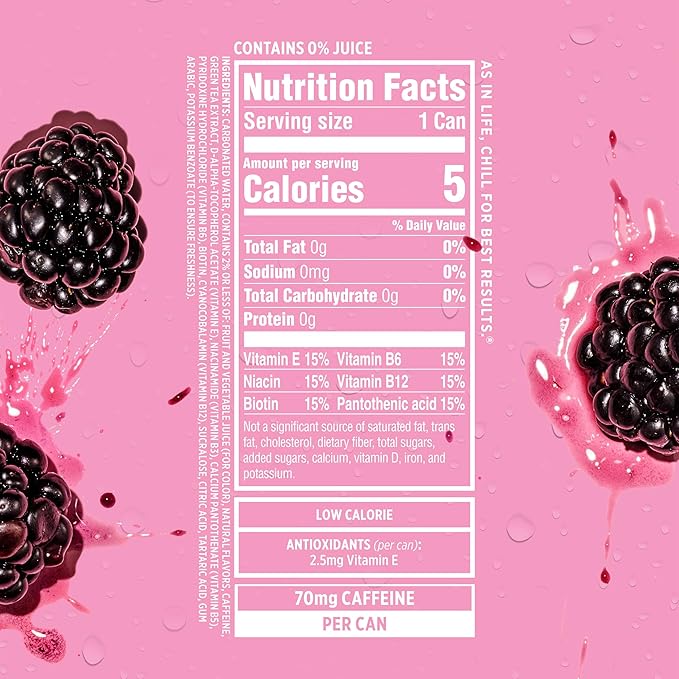 Sparkling Ice Caffeine Black Raspberry Sparkling Water with Caffeine, Zero Sugar, with Antioxidants and Vitamins,16 fl oz Cans (Pack Of 12)