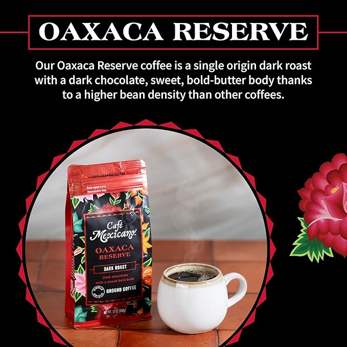 Caf챕 Mexicano - Oaxaca Reserve Ground Coffee - Specialty Arabica Coffee Sourced from Mexico - 12 oz. Bag