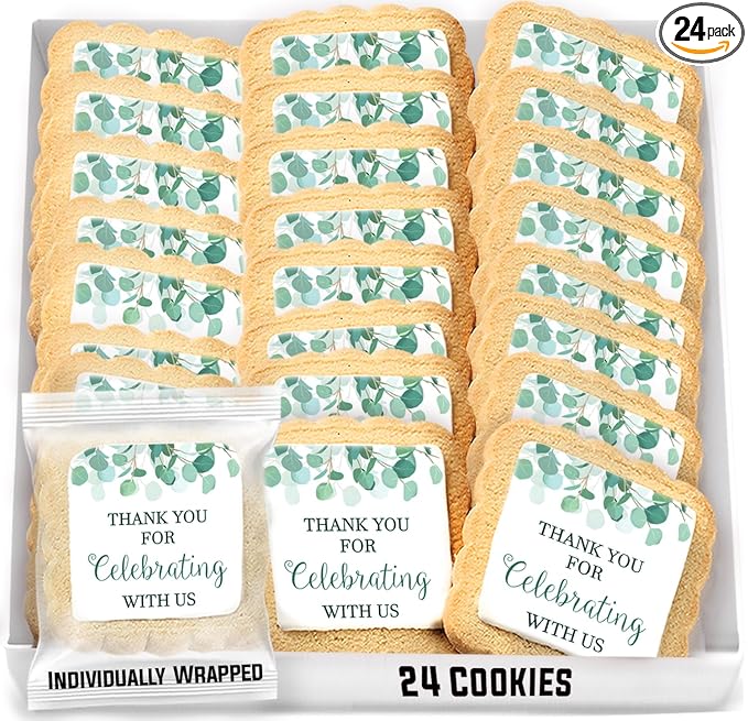 Thank you for Celebrating With Us | Party Favor Cookies For Guests Wedding Baptism Baby Bridal Shower Engagement Individually Wrapped Greenery Theme Party Favors 24 Pack Bulk Event Sugar Cookie Treats