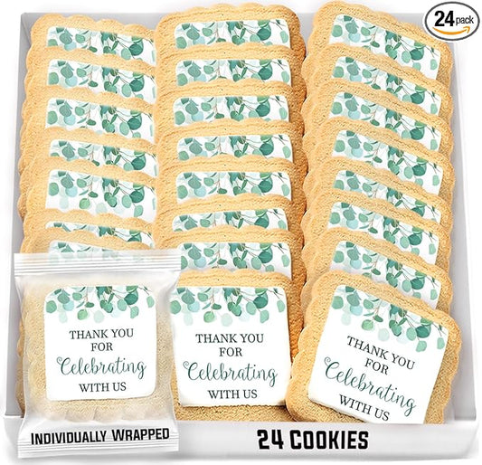 Thank you for Celebrating With Us | Party Favor Cookies For Guests Wedding Baptism Baby Bridal Shower Engagement Individually Wrapped Greenery Theme Party Favors 24 Pack Bulk Event Sugar Cookie Treats